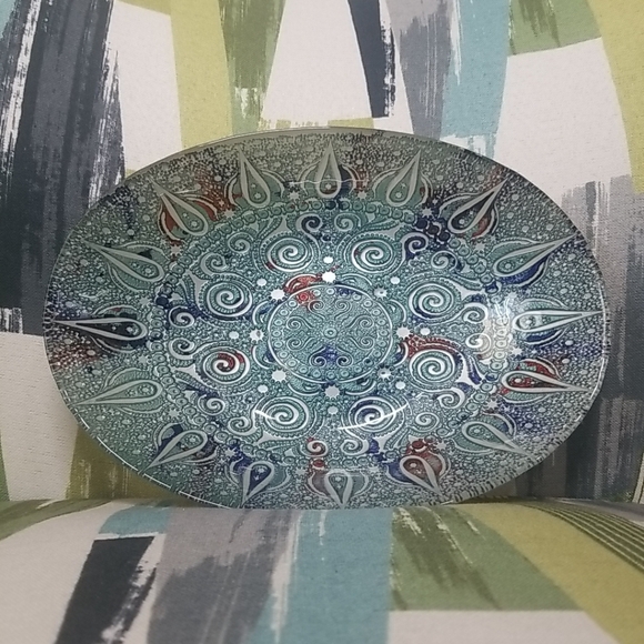 Turkish Topkapi Collection Large Art Glass Oval Bowl Reverse Enamel RARE - Picture 2 of 15